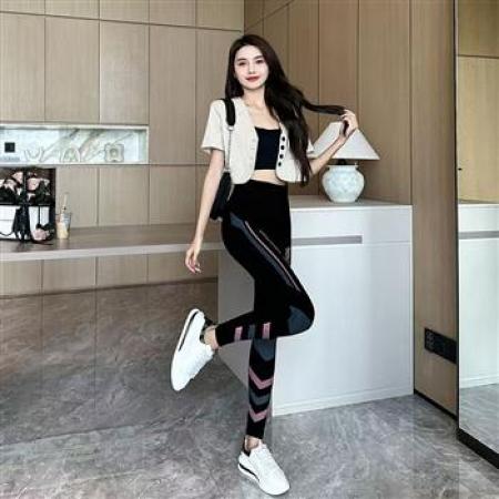 YF5913# 莫代尔弹力包臀显瘦彩虹条纹字母印花外穿打底裤