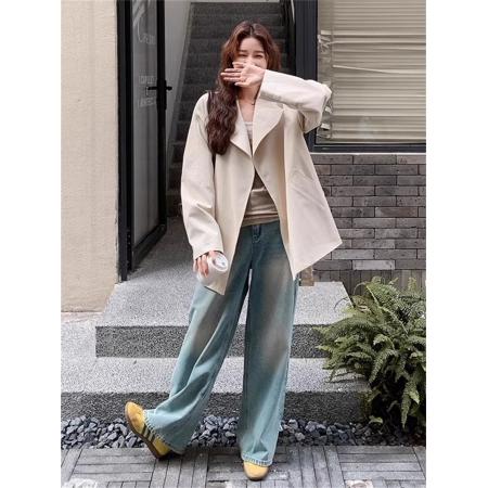 FA42592# 一粒扣斗篷风衣女设计感显瘦外套复古格纹拼接小个子中长款大衣 服裝批發女裝批發服飾貨源