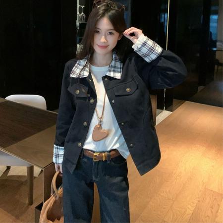 FA42604# 加厚钛金棉面料有内里有口袋一独特漂亮的初秋外套女新款接夹克潮 服裝批發女裝批發服飾貨源