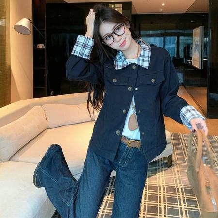 FA42604# 加厚钛金棉面料有内里有口袋一独特漂亮的初秋外套女新款接夹克潮 服裝批發女裝批發服飾貨源