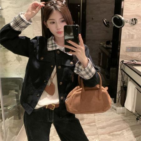 FA42604# 加厚钛金棉面料有内里有口袋一独特漂亮的初秋外套女新款接夹克潮 服裝批發女裝批發服飾貨源
