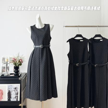 FA42607# 法式复古波点连衣裙女春秋款高级感背心裙 服裝批發女裝批發服飾貨源
