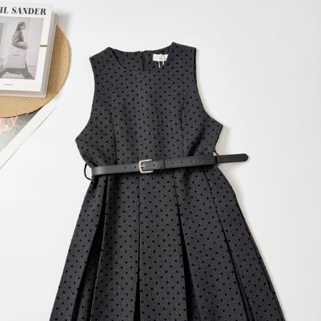 FA42607# 法式复古波点连衣裙女春秋款高级感背心裙 服裝批發女裝批發服飾貨源