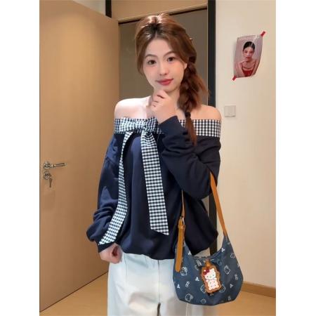 FA42627# 曼巴棉韩系早秋巨好看的蝴蝶结绑带卫衣女秋季新款慵懒风宽松上衣 服裝批發女裝批發服飾貨源