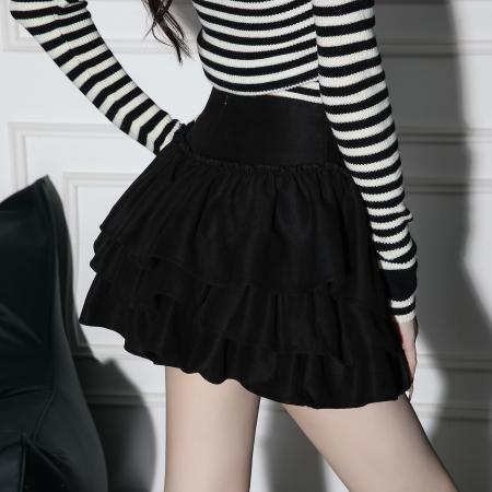 FA42692# 美拉德鹿皮绒咖色蛋糕裙a字短裙女秋冬辣妹短款蓬蓬裙高腰半身裙 服裝批發女裝批發服飾貨源