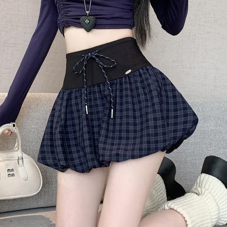 FA42694# 复古格纹磨毛半身裙女新款秋季小个子辣妹高腰a字包臀短裙 服裝批發女裝批發服飾貨源
