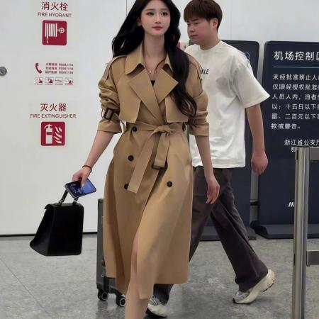 FA42726# 风衣外套女春秋新款流行中长款小个子英伦风高级感气质大衣 服裝批發女裝批發服飾貨源