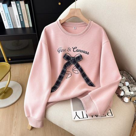 FA42731# 秋季新款时尚蝴蝶结装饰圆领卫衣宽松大气字母印花上衣女 服裝批發女裝批發服飾貨源