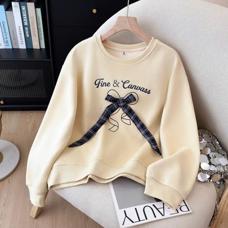 FA42731# 秋季新款时尚蝴蝶结装饰圆领卫衣宽松大气字母印花上衣女 服裝批發女裝批發服飾貨源