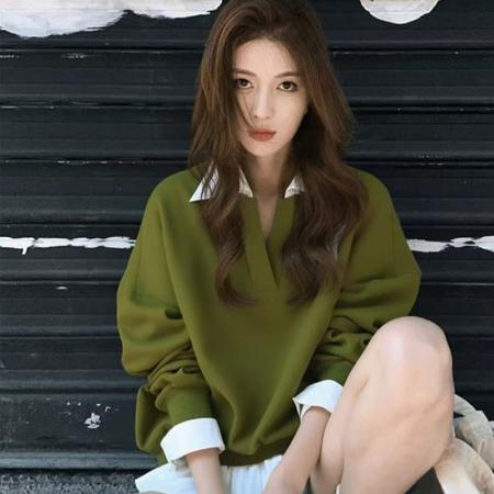 FA42732# 秋季新款时尚宽松纯色卫衣女简约百搭潮流V领长袖上衣 服裝批發女裝批發服飾貨源