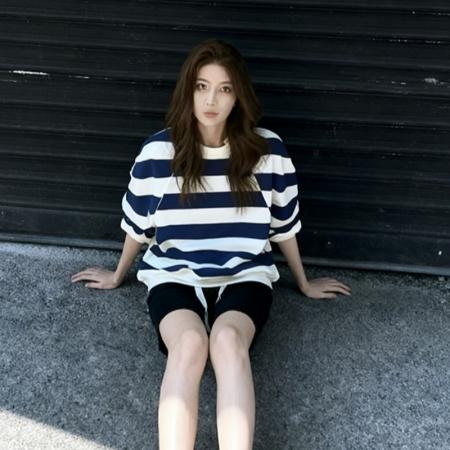 FA42733# 早秋新款小个子韩系上衣美式复古慵懒风白色条纹圆领长袖卫衣女 服裝批發女裝批發服飾貨源