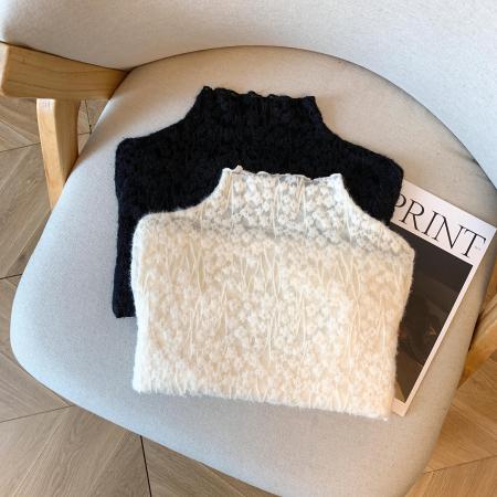 FA42740# 半高领蕾丝打底衫女内搭秋冬季洋气镂空网纱别致上衣长袖小衫 服裝批發女裝批發服飾貨源