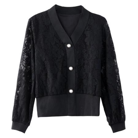 FA42747# 秋季新款V领蕾丝法式上衣设计感小众高级感气质小衫 服裝批發女裝批發服飾貨源