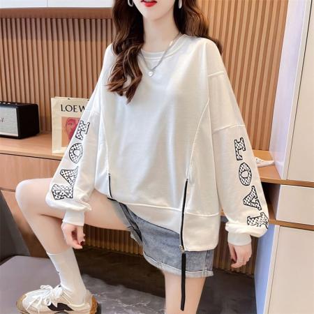 FA42770# 鱼鳞春秋季小众卫衣女拉链薄款蓝色oversize印花 服裝批發女裝批發服飾貨源