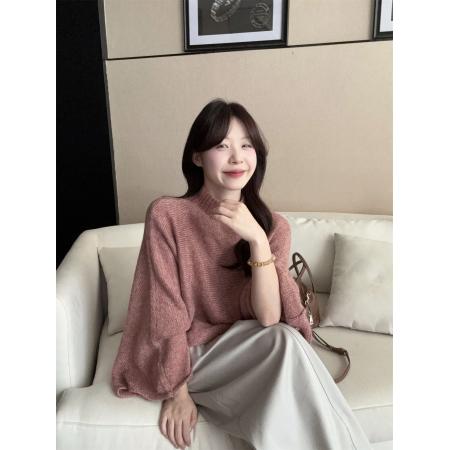 FA42782# 法式慵懒设计感半高领蝙蝠袖套头毛衣 服裝批發女裝批發服飾貨源
