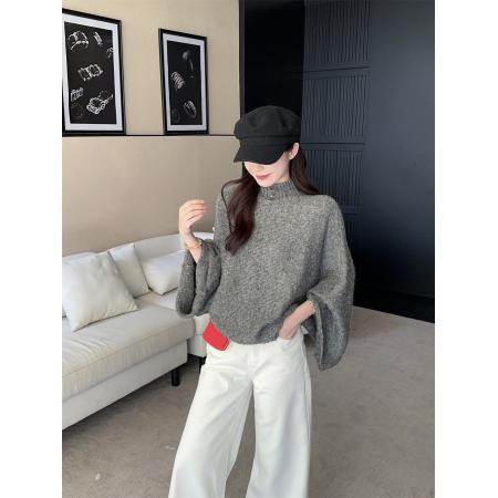 FA42782# 法式慵懒设计感半高领蝙蝠袖套头毛衣 服裝批發女裝批發服飾貨源