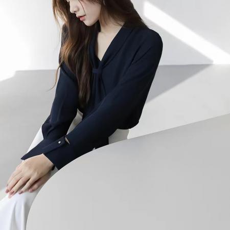 FA42792# 设计感长袖衬衫女春秋飘带领高级感上衣气质通勤白色衬衣 服裝批發女裝批發服飾貨源