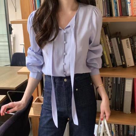FA42794# 韩式衬衫女长袖港风春秋新款宽松显瘦外套别致小衫 服裝批發女裝批發服飾貨源