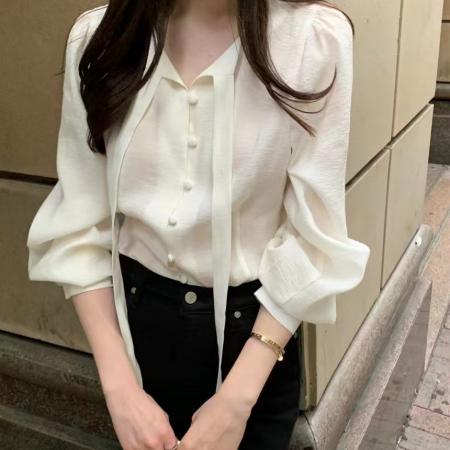 FA42794# 韩式衬衫女长袖港风春秋新款宽松显瘦外套别致小衫 服裝批發女裝批發服飾貨源