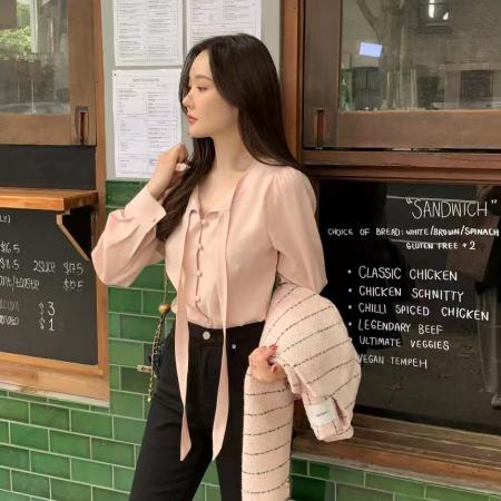 FA42794# 韩式衬衫女长袖港风春秋新款宽松显瘦外套别致小衫 服裝批發女裝批發服飾貨源