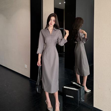 FA42804# !连衣裙女秋季新款轻奢高级感气质收腰西装裙子长款连衣裙 服裝批發女裝批發服飾貨源