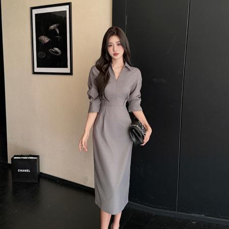FA42804# !连衣裙女秋季新款轻奢高级感气质收腰西装裙子长款连衣裙 服裝批發女裝批發服飾貨源