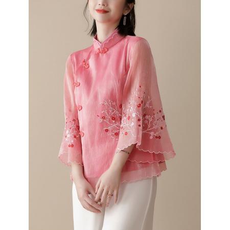 LN76303# 旗袍女夏改良唐装中国风宽松上衣春季新款气质中式民族风复古国潮