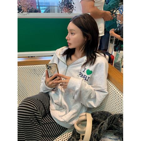 FA42809# 韩国东大门小众字母爱心连帽卫衣外套女款秋冬季宽松休闲拉链开衫 服裝批發女裝批發服飾貨源