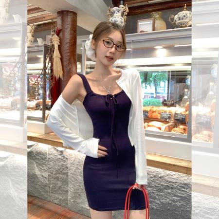 FA42813# 甜美辣妹无袖吊带背心连衣裙秋季收腰紧身包臀a字短裙子 服裝批發女裝批發服飾貨源