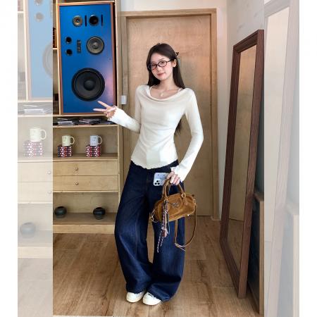 FA42815# 女秋季新款纯欲风设计感小众挂脖假两件荡领长袖上衣 服裝批發女裝批發服飾貨源