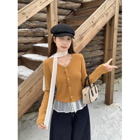FA42824# 大码韩版拼接裙摆针织衫女开衫温柔风气质秋季修身上衣 服裝批發女裝批發服飾貨源