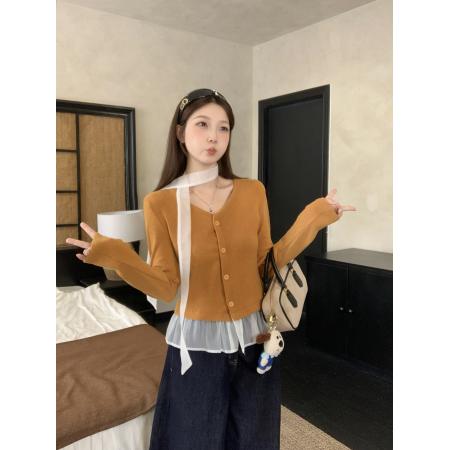FA42824# 大码韩版拼接裙摆针织衫女开衫温柔风气质秋季修身上衣 服裝批發女裝批發服飾貨源