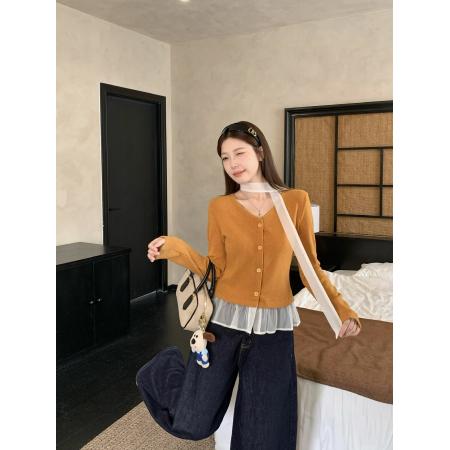 FA42824# 大码韩版拼接裙摆针织衫女开衫温柔风气质秋季修身上衣 服裝批發女裝批發服飾貨源