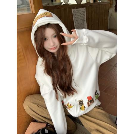 FA42833# 秋冬加绒加厚潮刺绣设计感连帽保暖上衣 服裝批發女裝批發服飾貨源