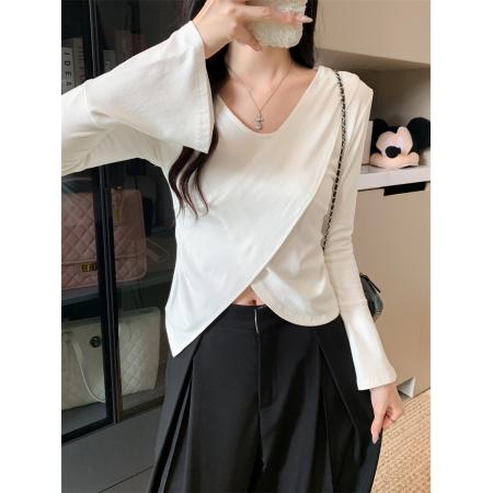 FA42849# 设计感小众喇叭袖长袖上衣t恤 服裝批發女裝批發服飾貨源