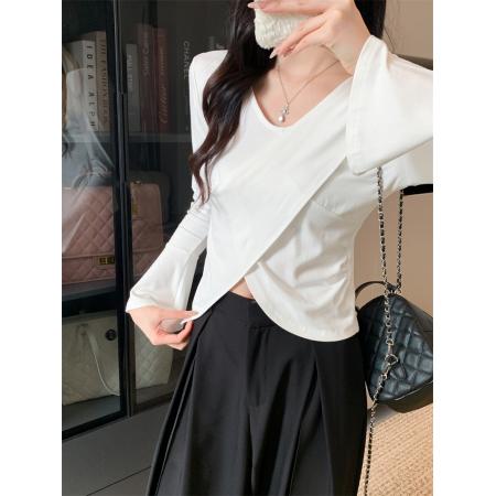 FA42849# 设计感小众喇叭袖长袖上衣t恤 服裝批發女裝批發服飾貨源