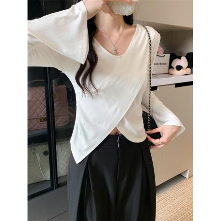 FA42849# 设计感小众喇叭袖长袖上衣t恤 服裝批發女裝批發服飾貨源