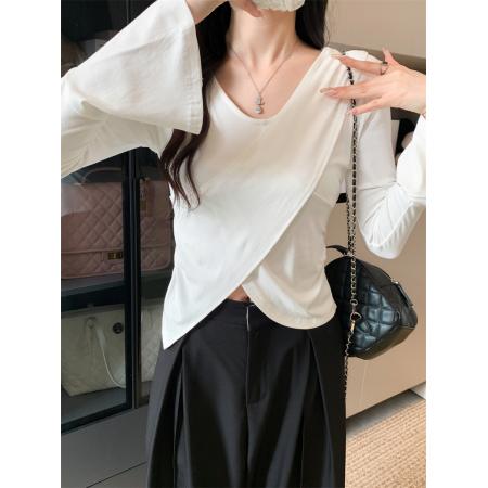 FA42849# 设计感小众喇叭袖长袖上衣t恤 服裝批發女裝批發服飾貨源