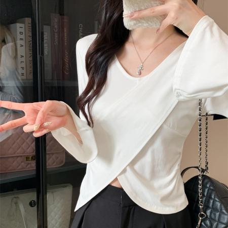 FA42849# 设计感小众喇叭袖长袖上衣t恤 服裝批發女裝批發服飾貨源