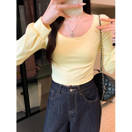 FA42850# 短款高腰辣妹风长袖上衣修身显瘦t恤 服裝批發女裝批發服飾貨源