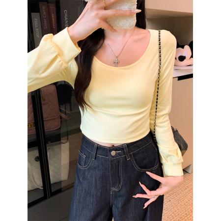 FA42850# 短款高腰辣妹风长袖上衣修身显瘦t恤 服裝批發女裝批發服飾貨源