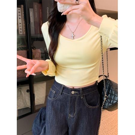 FA42850# 短款高腰辣妹风长袖上衣修身显瘦t恤 服裝批發女裝批發服飾貨源