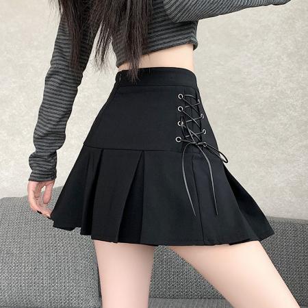 FA42857# 辣妹高级感复古低腰显瘦百褶裙防走光学姐A字裙半身裙短裙潮 服裝批發女裝批發服飾貨源