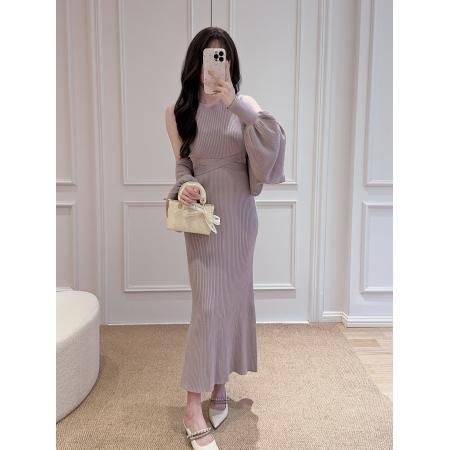 FA42860# 气质纯欲樱花妹修身罗纹4way针织连衣裙两件套 服裝批發女裝批發服飾貨源