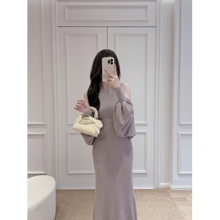 FA42860# 气质纯欲樱花妹修身罗纹4way针织连衣裙两件套 服裝批發女裝批發服飾貨源