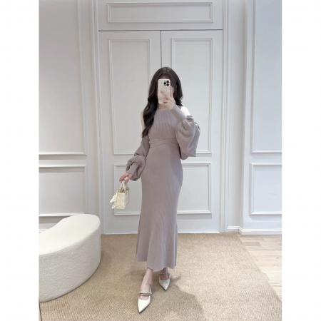 FA42860# 气质纯欲樱花妹修身罗纹4way针织连衣裙两件套 服裝批發女裝批發服飾貨源