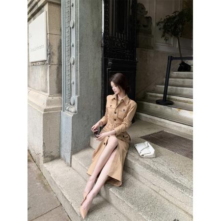 新款韩系气质工装风衣女时尚长款显瘦连衣裙 服裝批發女裝批發服飾貨源