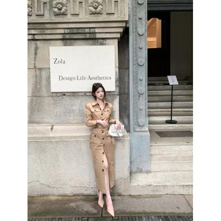 新款韩系气质工装风衣女时尚长款显瘦连衣裙 服裝批發女裝批發服飾貨源