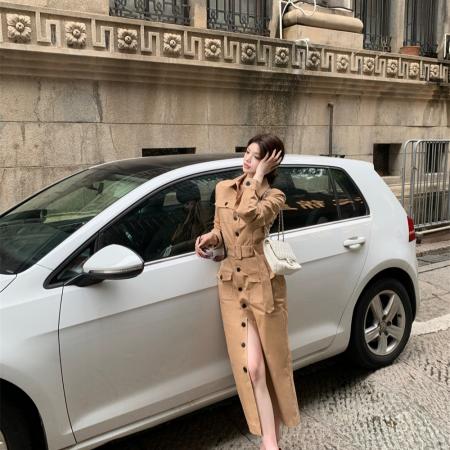 新款韩系气质工装风衣女时尚长款显瘦连衣裙 服裝批發女裝批發服飾貨源