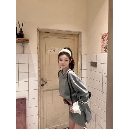 时尚新款圆领拼接袖上衣女+半裙两件套 服裝批發女裝批發服飾貨源
